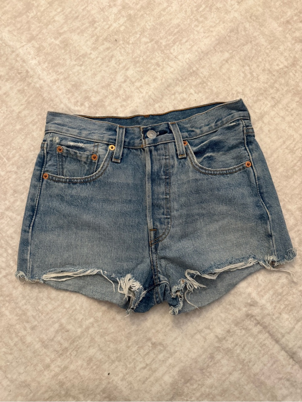 Levi’s 502 size 24 High-Rise Distressed Denim Shorts - Light Blue